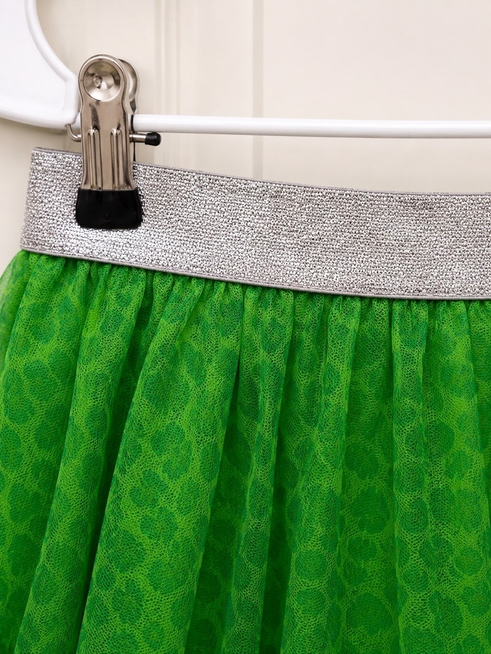 Girls Green Tulle Skirt Silver Elastic Waistband - Picture 5 of 6